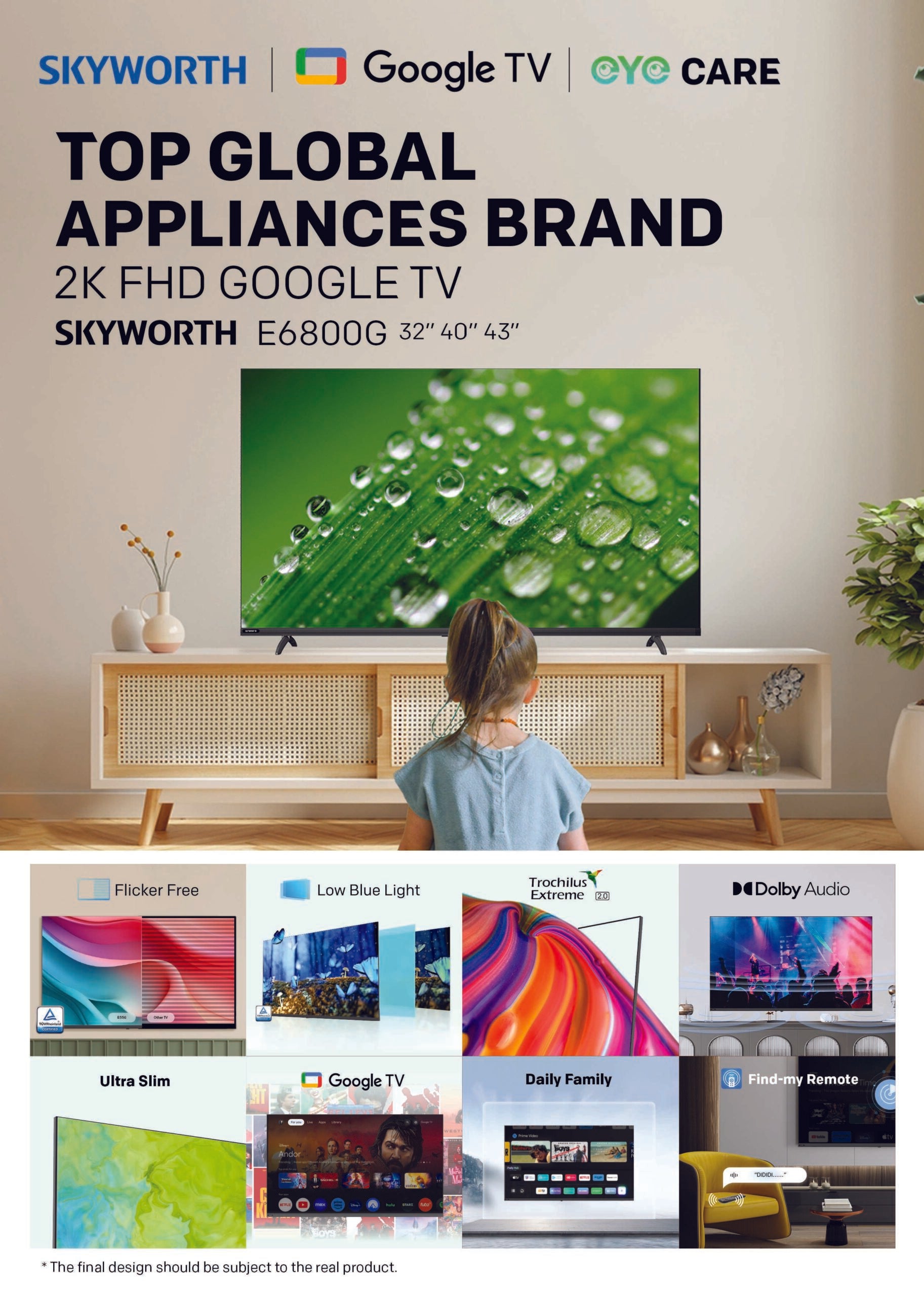 SKYWORTH 32" 2K FHD GOOGLE TV SKY-32E6800