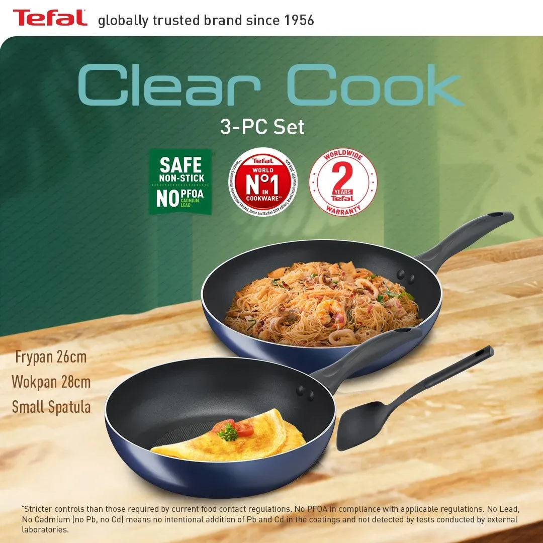 TEFAL 26CM-28CM 3pcs Set Clear Cook Series