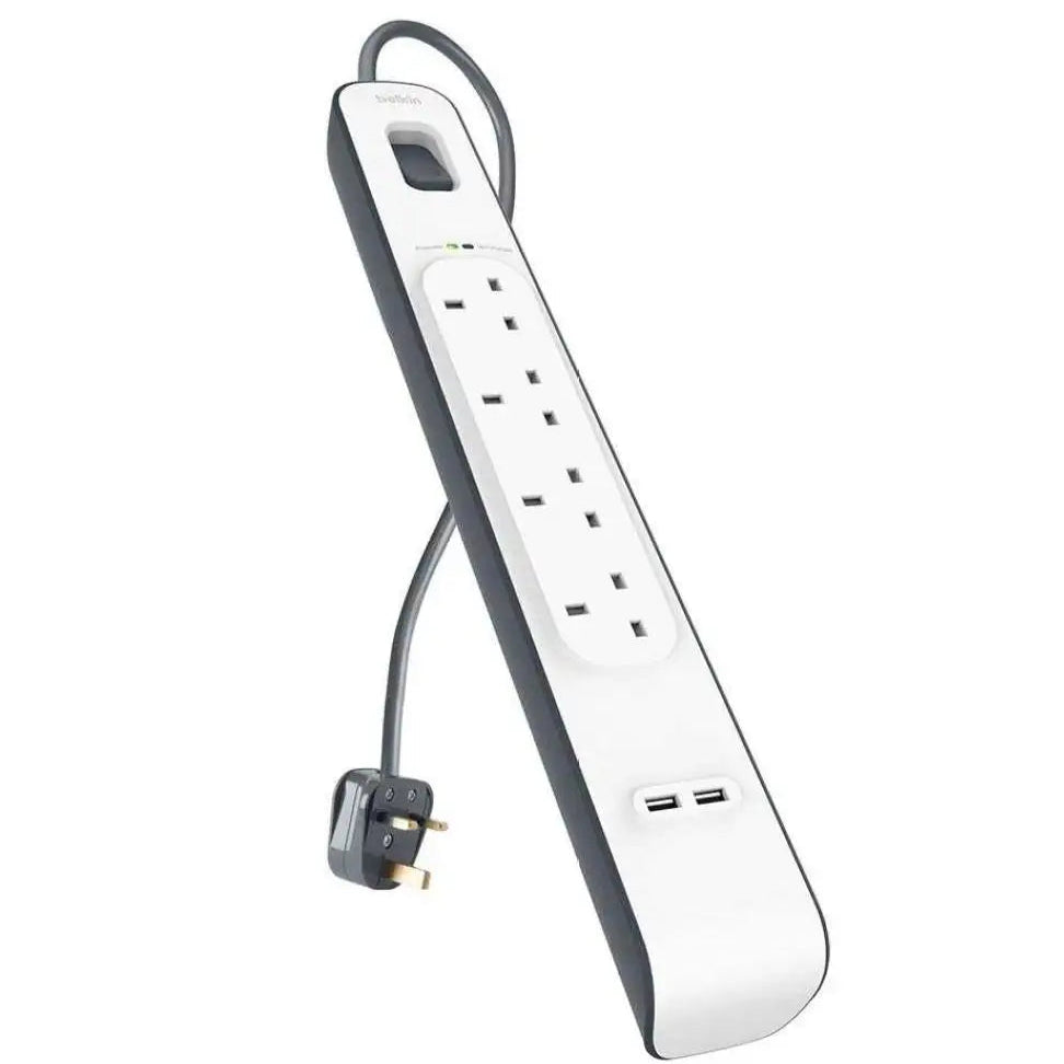 Belkin 4 Outlets 2M Surge Protection Strip with 2 USB Ports BSV401SA2M